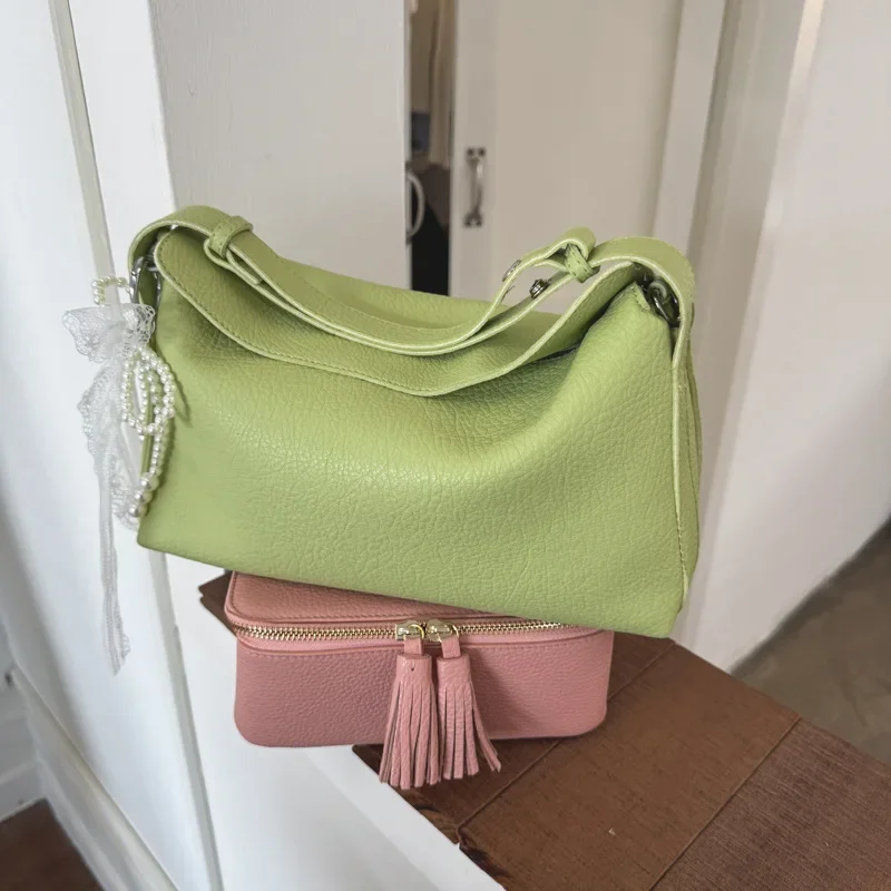 

Women Simple Solid Shoulder Bag Pillow Shape Pu Handbags Large Capacity Female Leisure Underarm Packs Lady Commuter Pack