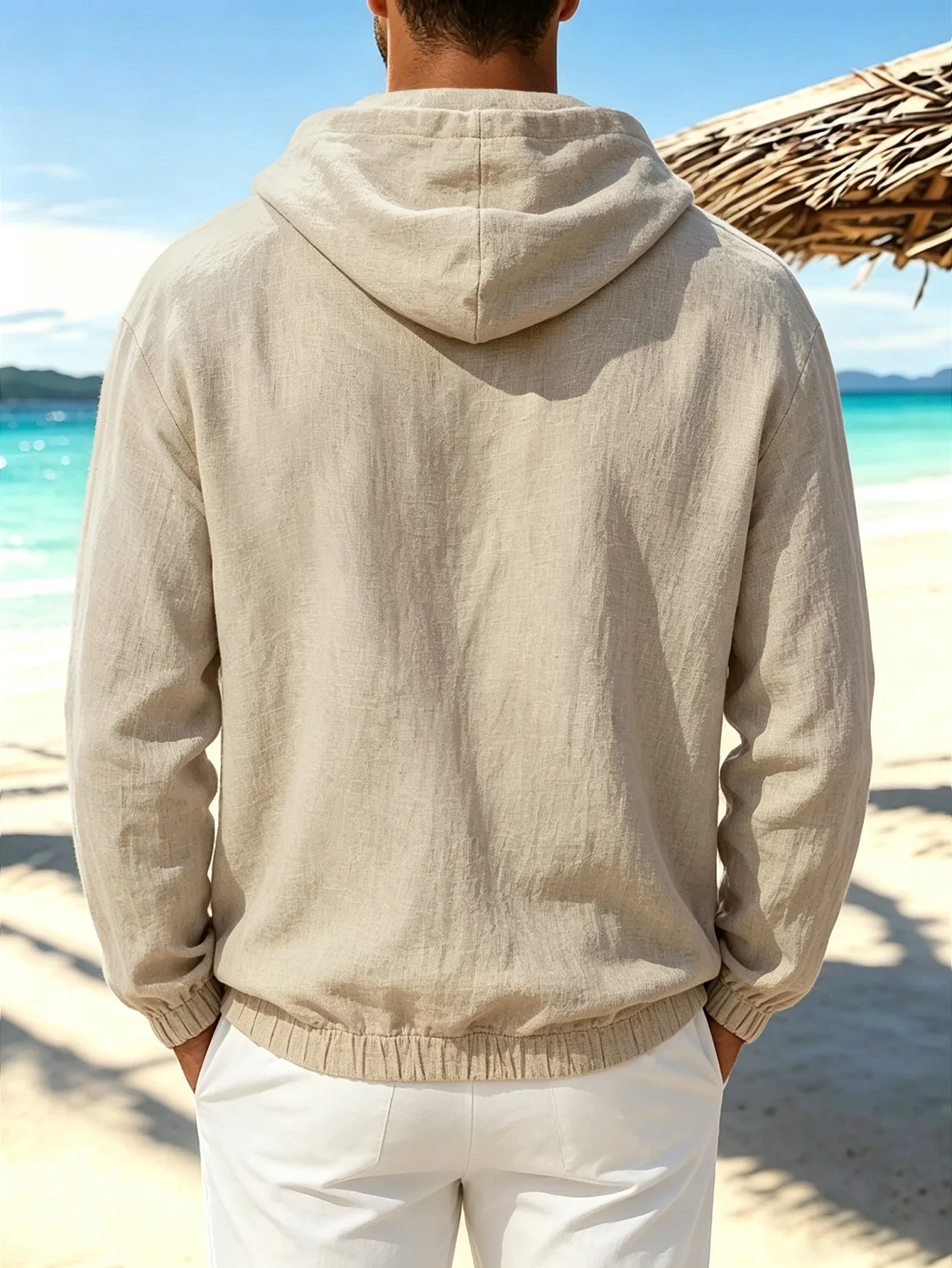 Autumn New Cotton-Linen Long Sleeve Men's Shirt Hawaii Men's Casual Hooded Sunscreen pullover Outdoor jogging Men's sportswear