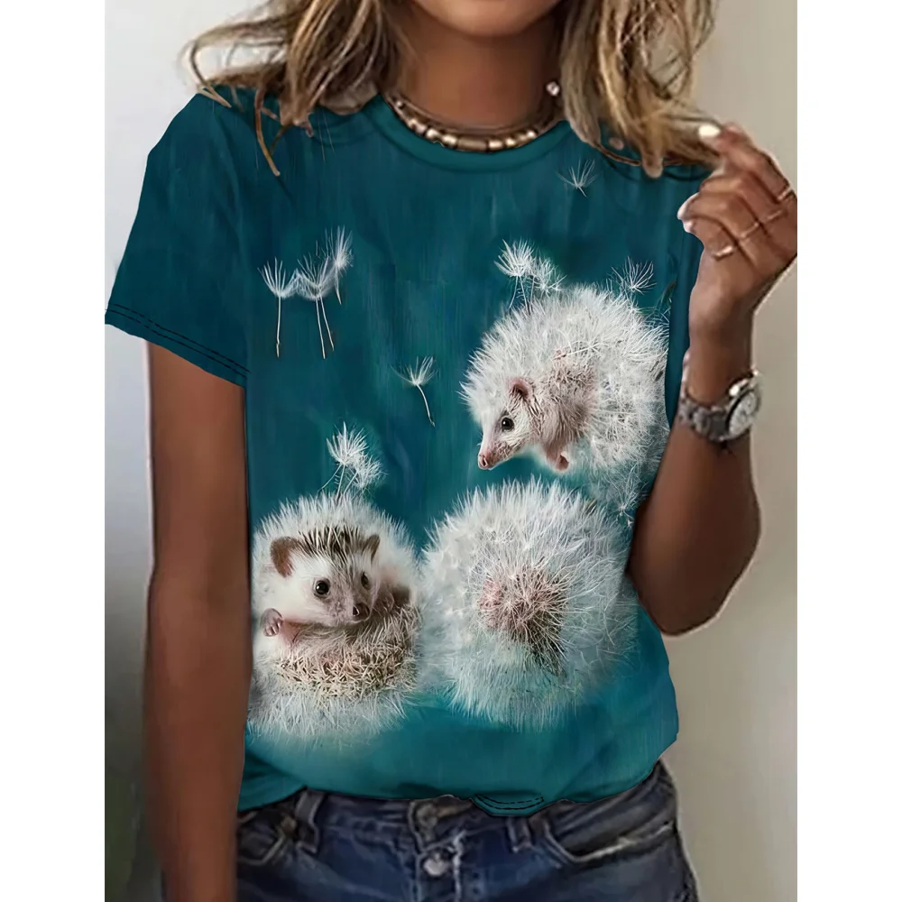 Women's T-Shirt Funny Animal 3d Print T-Shirt Characters Cute Animal Harajuku Casual Short Sleeved Top Oversized Female Clothing