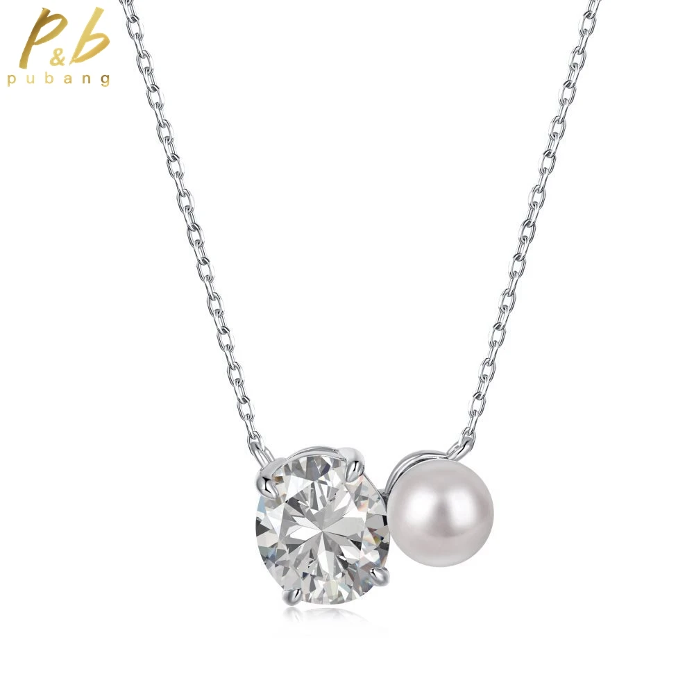 

PuBang for Women Anniversary Gift Pearl Created Moissanite Pendant Necklace Fine Jewelry Solid 925 Sterling Silver Drop Shipping