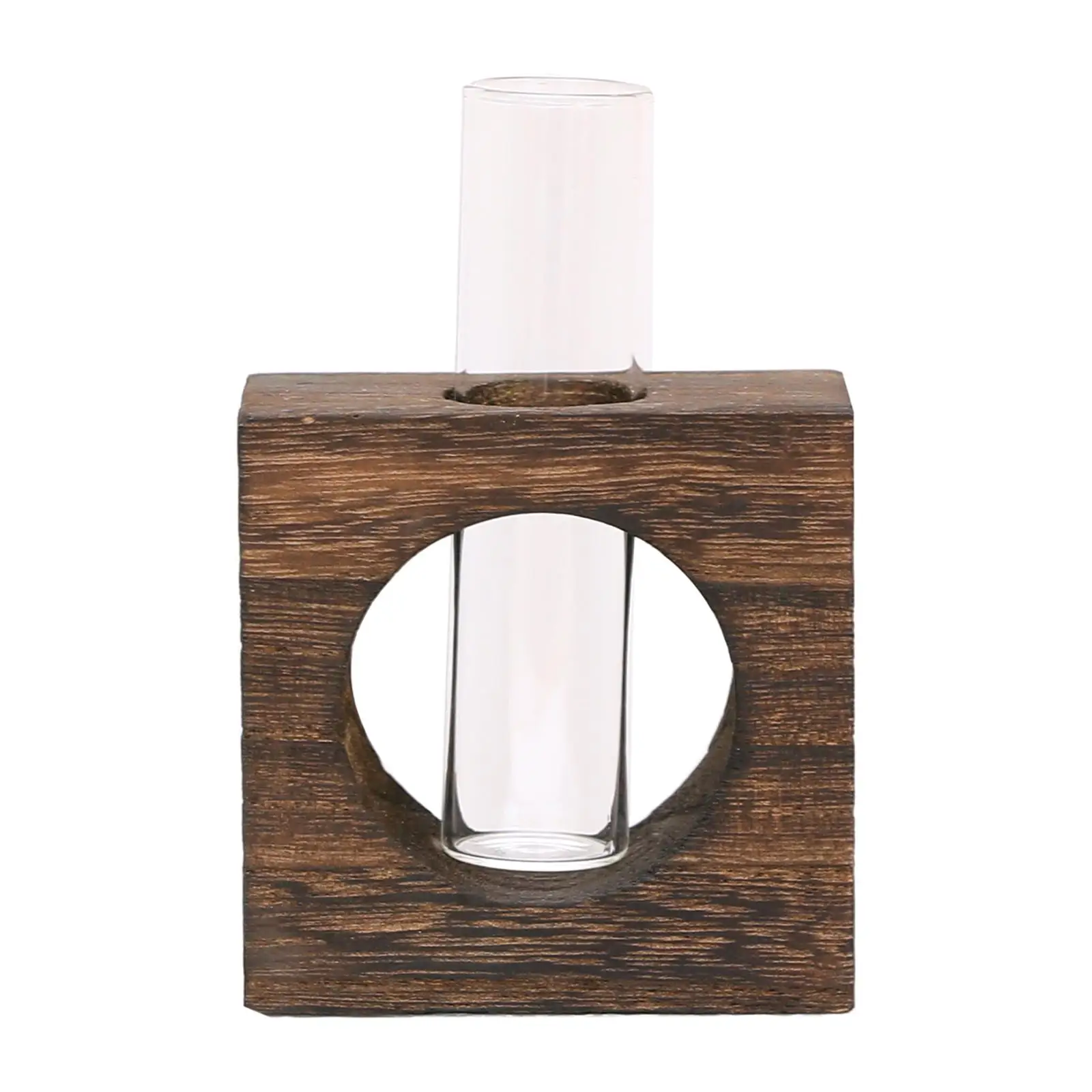 Water Planting Glass Flower Bud Vase Vintage Wooden Stand Vase for Plants Decoration in Any Room