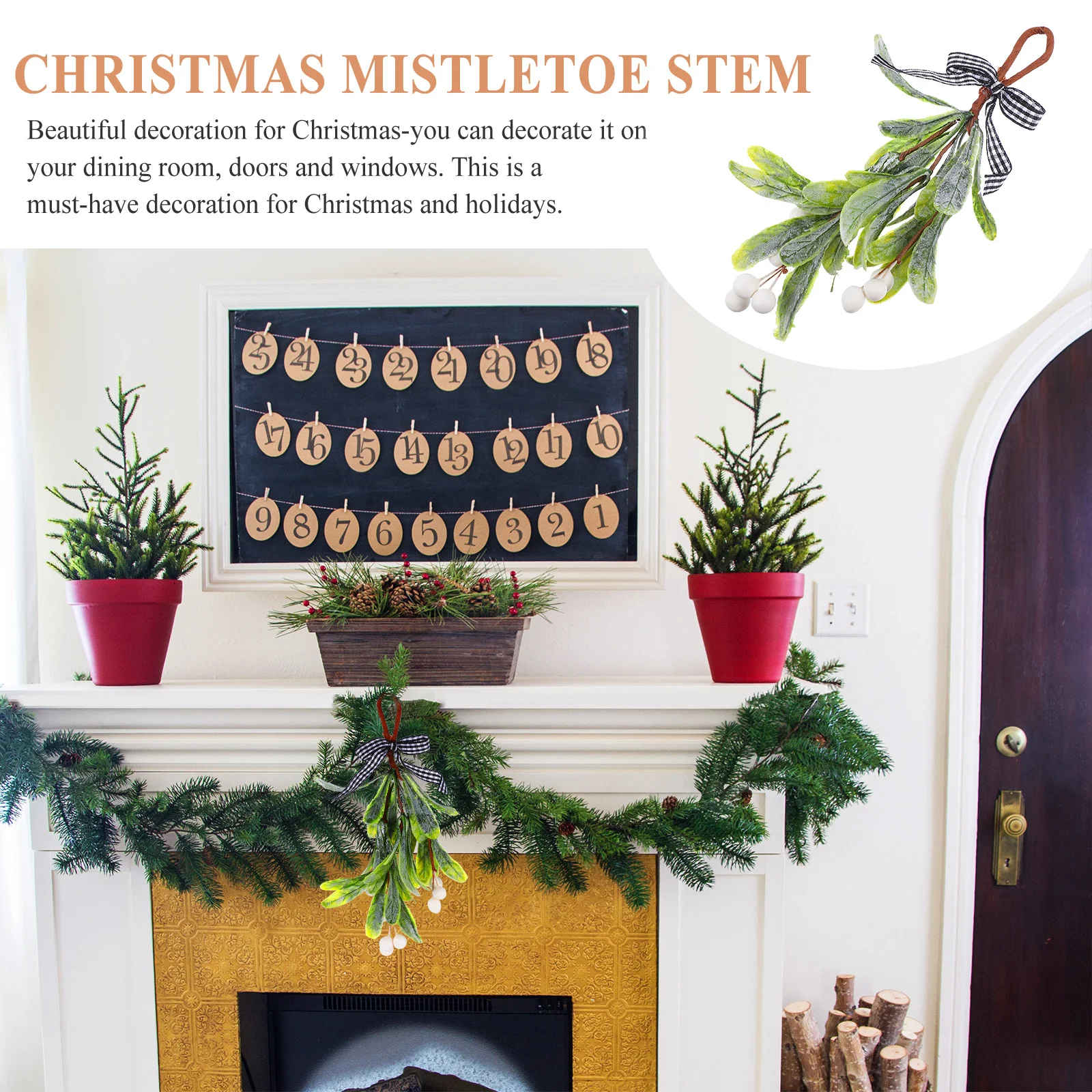 

Artificial Mistletoe Branches Fake Christmas Mistletoe Picks Holiday Hanging Stem Flower Arrangement Home Xmas Party Decor