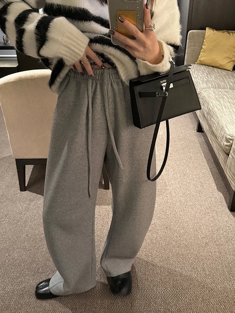 

Thiened Woolen Banana Pants Women's Casual Pants Curved Knife Pants l Waist ket Detail Loose Fit Daily Wear