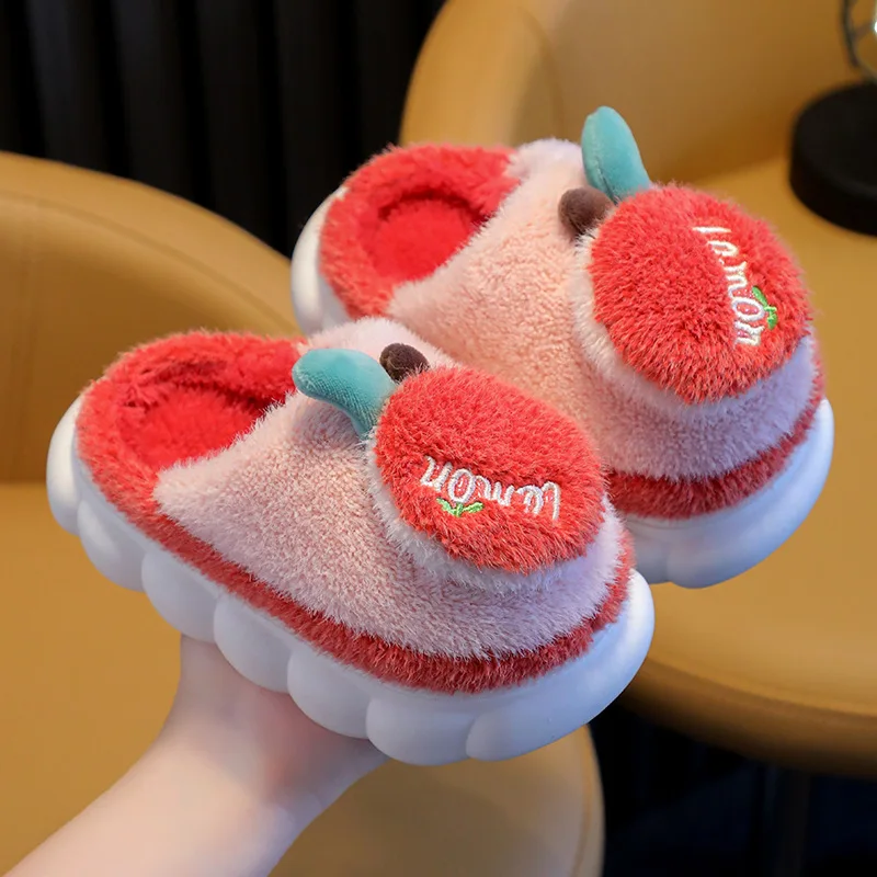 

Winter Slippers Parent-child Furry Slippers Warm Plush Boys And Girls Indoor Cotton Slides Wrap Heel Kids Bedroom Shoes Non-slip