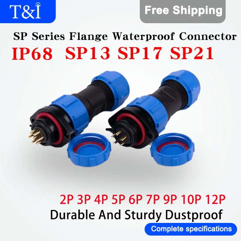 

5/10/100Sets Sp13/17/21- 2/3/4/5/6/7/9/12Pin Flange IP68 Plastic Waterproof Dustproof Durable And Sturdy Male Female Connector