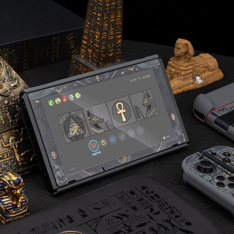 GeekShare 닌텐도 스위치 케이스, 신비한 이집트 파라오 블랙 스플릿 하드 커버, 뒷면 거프 쉘, 닌텐도 스위치 액세서리