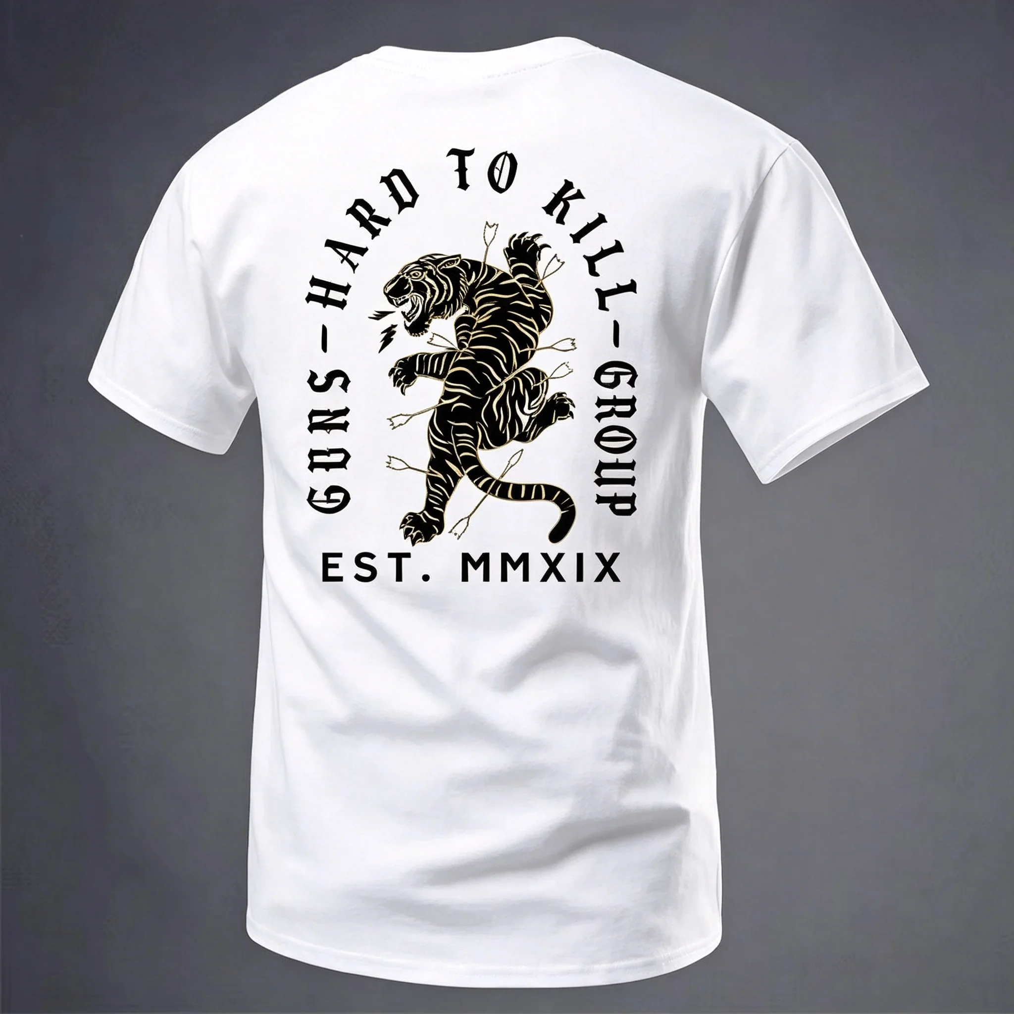 2026 New Tactical Family Matching Unisex Oversized T Shirt Vintage Golden Tiger Arrows Gothic Back Print Black Streetwear Tops