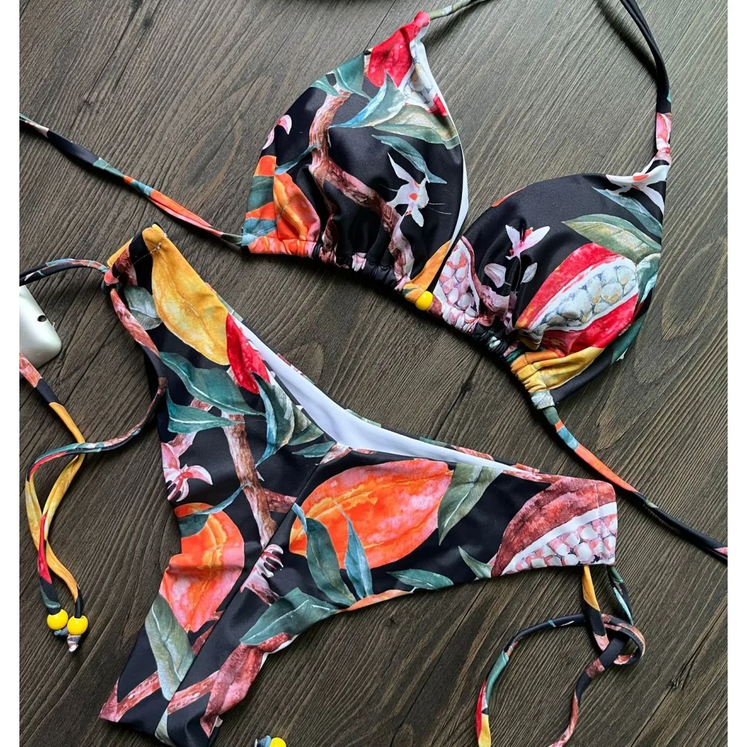 New Floral Print S-L Bikini Set Women Swimwear Sexy Strappy Swimsuit Two-pieces Bathing Suits Fashion Beach Wear