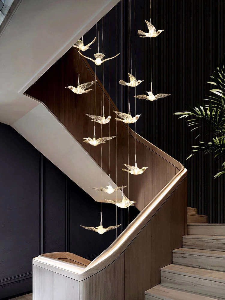 Hotel Lobby Staircase Swallow Bird light Rotating Staircase Light Villa Duplex Exhibition Hall Bar Counter Decorative Chandelier