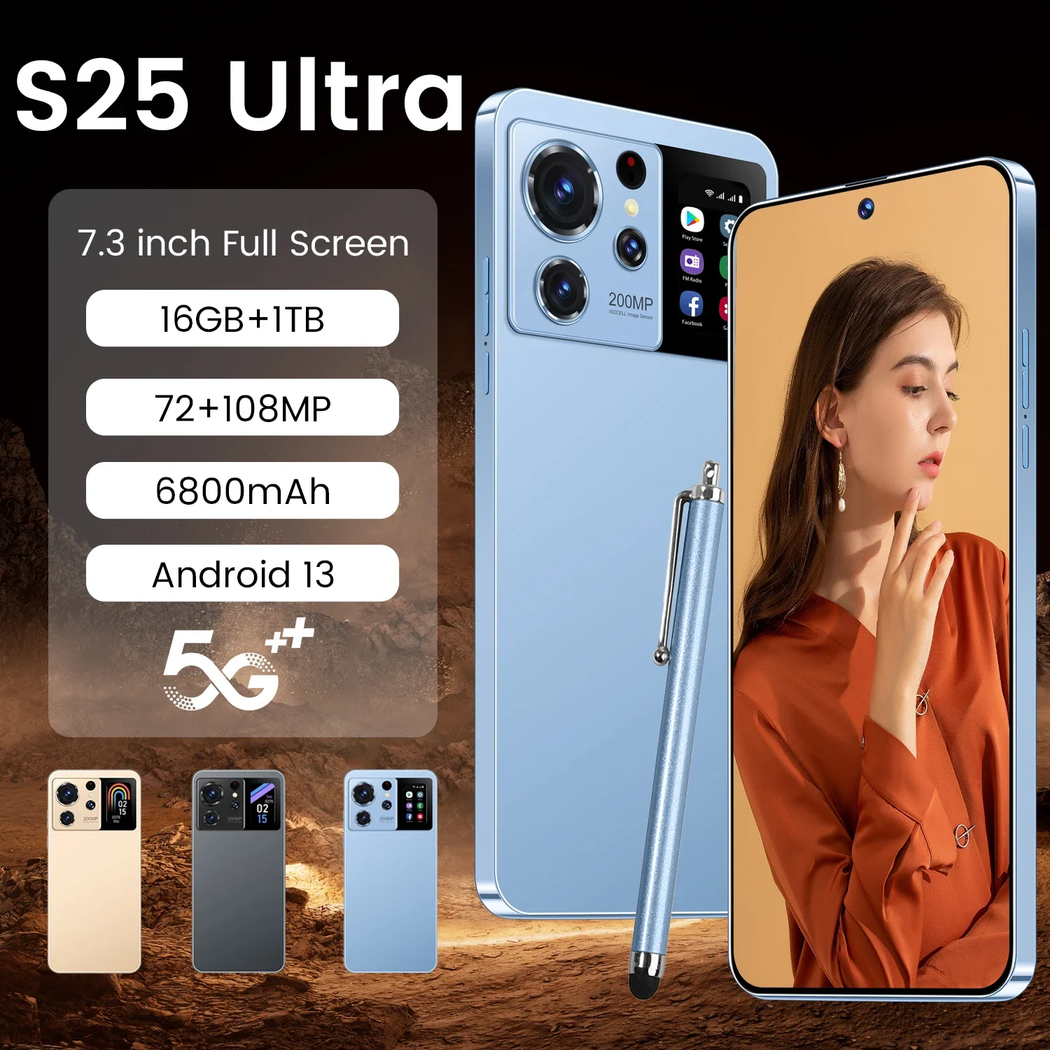 

2025 Cellphones S25 Ultra 7.3 Inch 5G Dual SIM Smartphone 108MP Smart Mobile Phones 6800mAh Cell Phone Android 13 Global Version