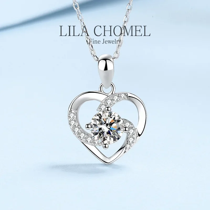 

Heart style White Gold 18K Necklace Moissanite Diamond 0.8CT Women Pendant Wedding type female Valentine's Day Gift fine jewelry