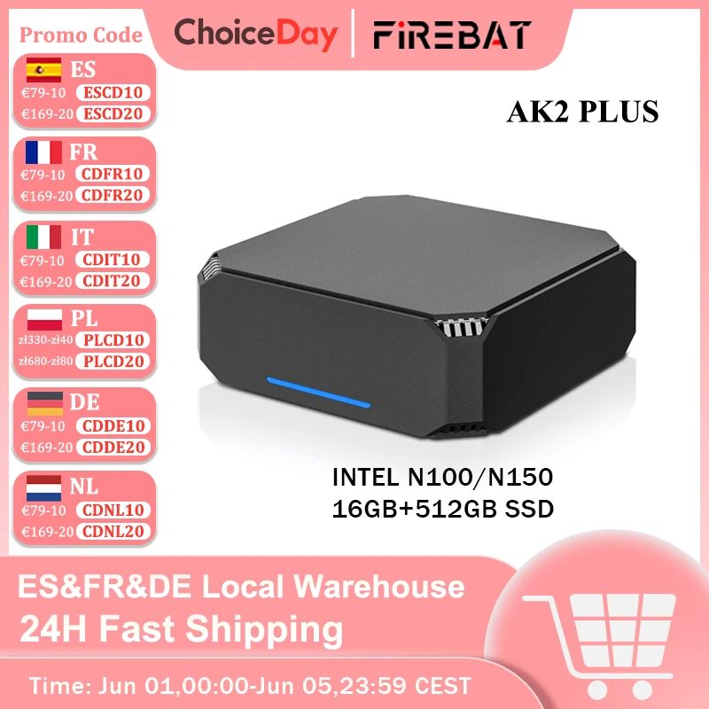 Firebat ak2 plus mini pc intel n100 n150 cpu windows 11 ddr4 16gb ram 512gb ssd desktop computer