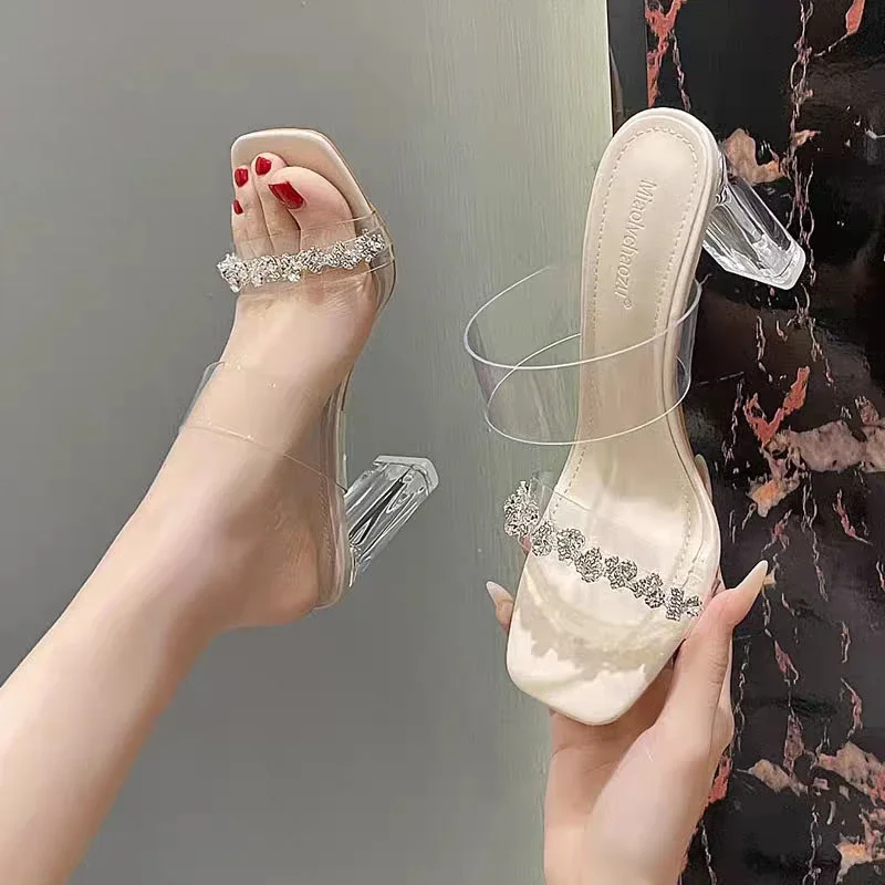 Summer Women Pumps Sandals  Jelly Slippers Open Toe High Heels Women Transparent Perspex Slippers Shoes Heel Clear Sandals
