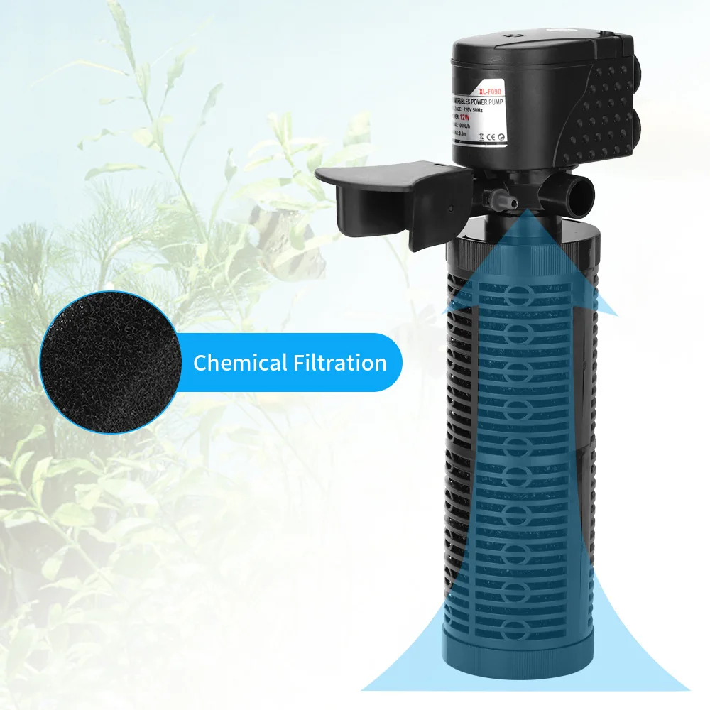 3 In 1 Silent Aquarium Filter Submersible Oxygen Internal Pump Sponge Water With Rain Spray For Fish Tank Air Increase