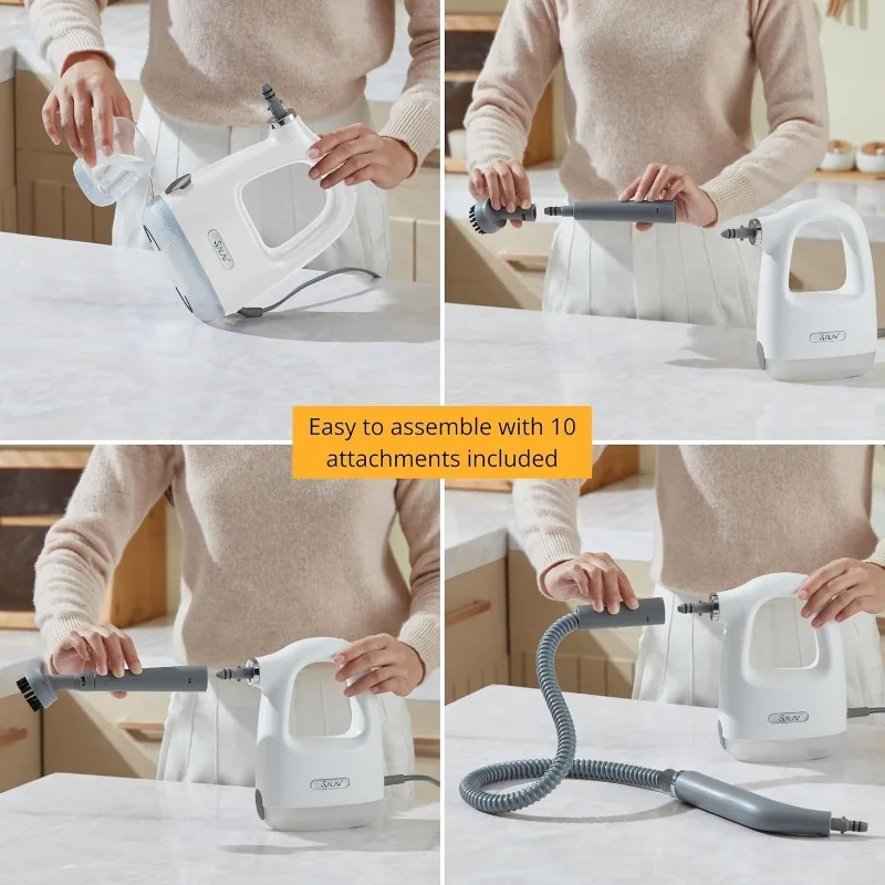 SALAV® CleanSteam Compact Steam Cleaner Pressurized Multi-Surface Handheld Steamer w/11pc Accessories, Safety Lock, White