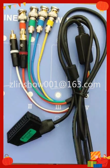 

European SCART or Japanese RGB21 female head to BNC, color supervisor uses broom head line