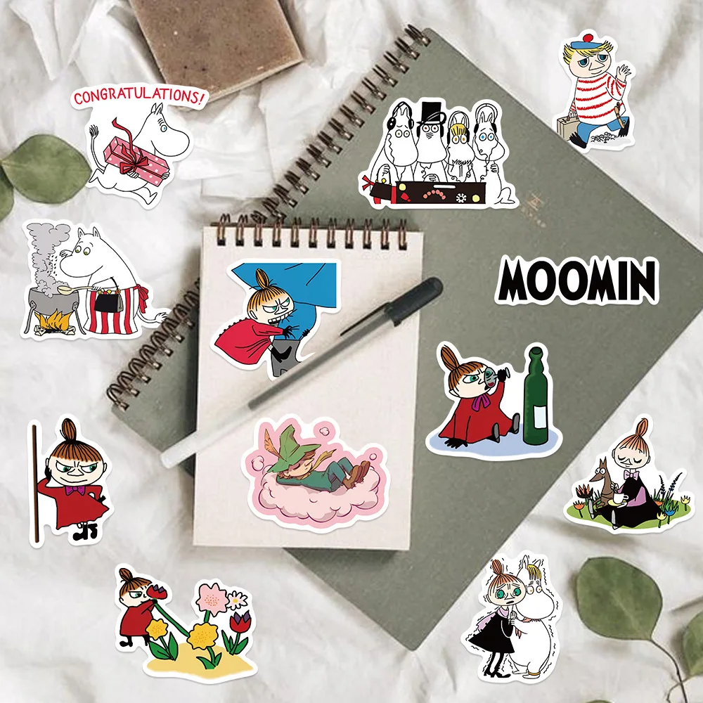 50 قطعة الكرتون الفنلندية وادي مومين الرسوم المتحركة ملصقات الجمالية الكتابة على الجدران الشارات للأطفال محمول الأمتعة سجل القصاصات مذكرات ملصق