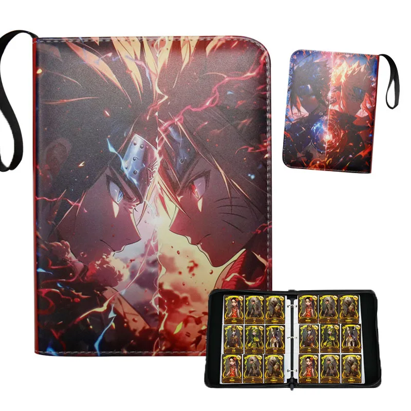 Naruto Anime Trading Card Binder, 4-Pocket PU Card Holder, Uzumaki Naruto Loose Leaf Game Card Collection Album