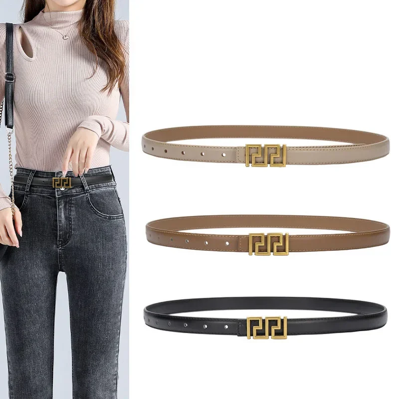 

Cowhide Women's Belt Fashion Casual Luxury Design Brand Jeans Dress Accessories Goth Retro Simple All-match Thin Waistband New