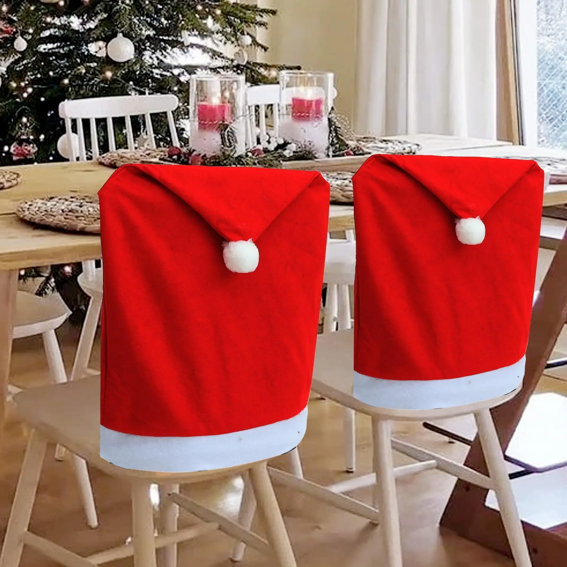 6PCS Christmas Chair Covers Santa Hat Non Woven Soft Dining Kitchen Party Decor Xmas Chair Slipcovers Holiday Supplies