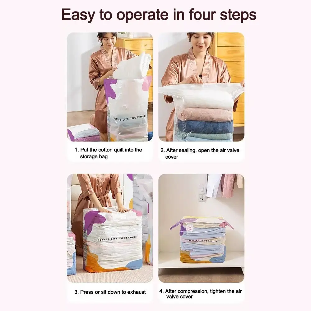 No Pump Vacuum Storage Bags Large Capacity Press & Seal Seal Compression Bag Dust-proof Space Saving Clothes Blankets Organizer