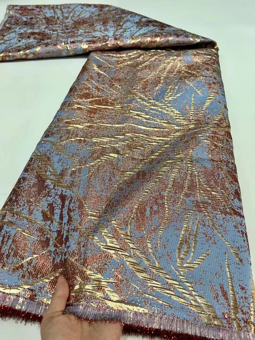 

African Damask Gild Lace Fabric High Quality Nigerian Brocade Jacquard Lace French Tulle Lace Satin For Luxury Dress Material