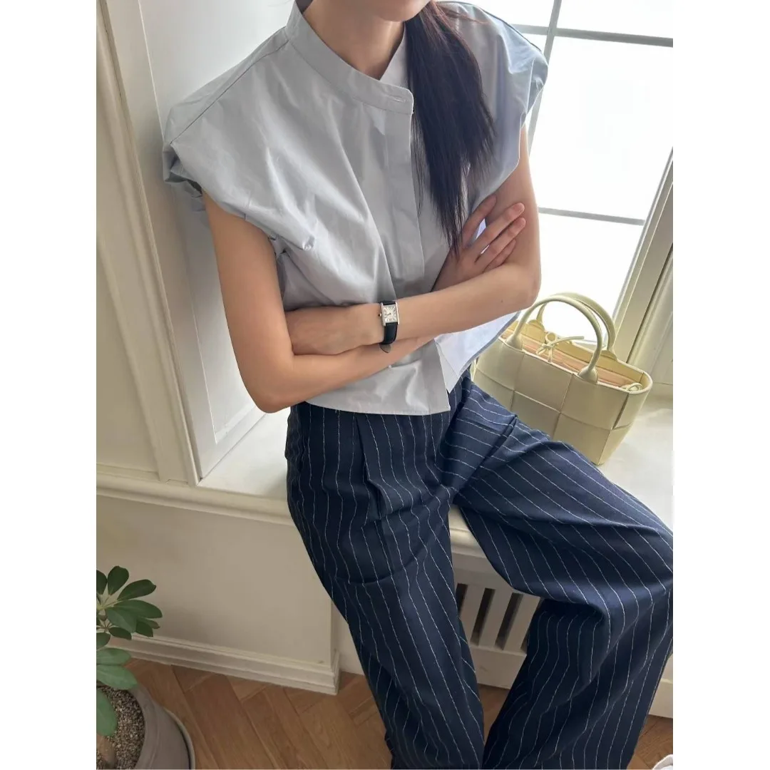 Fashionable Pure Color Single Button Bubble Sleeve Shirt Versatile Style Short Sleeve Women's Casual Shirt Summer 2026 China