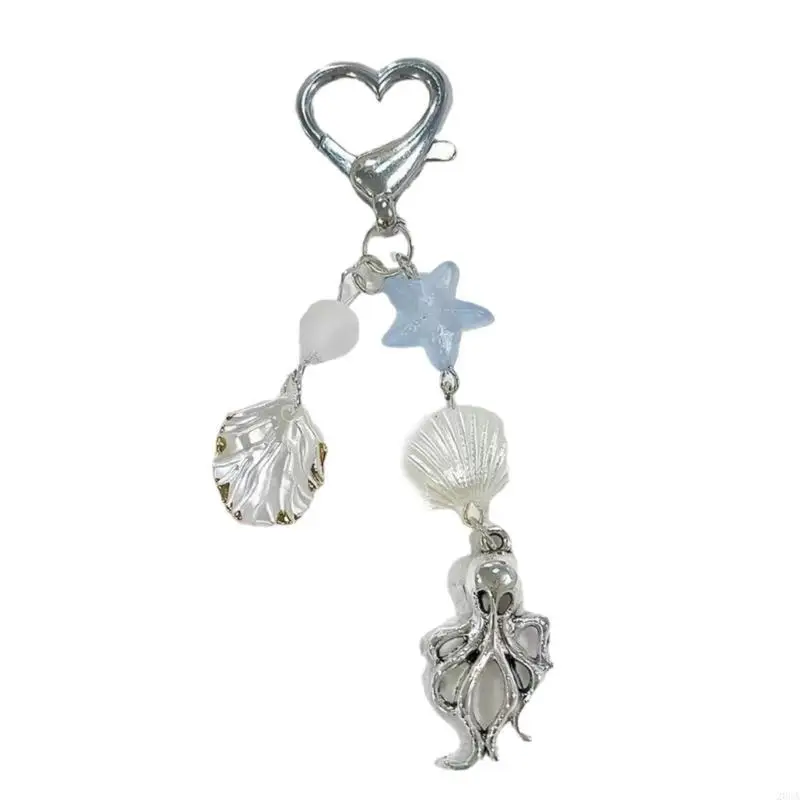 

Blue Jellyfish Shaped Keyring with Octopus Pendant Resin Beaded Keychain Gift 20CA