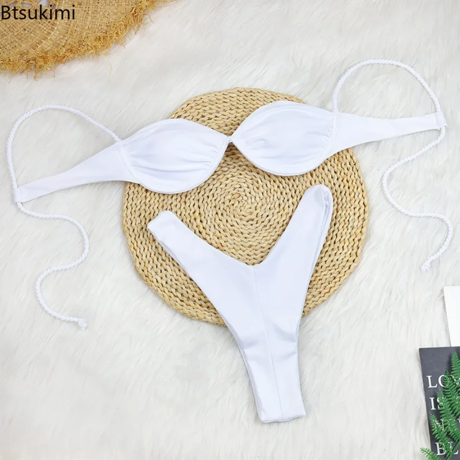 2025 Nuovo Bikini Set a due pezzi Costume da bagno Lady New Fashion Sexy Tinta unita Casual Costume da bagno Donna Micro Bikini Costumi da bagno