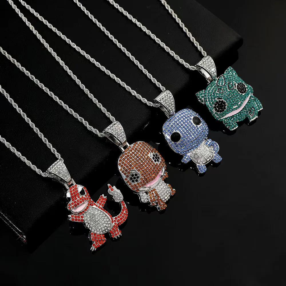 Novo pokemon pequeno dragão de fogo anime periférico colar pingente jóias europeu e americano hip hop dos desenhos animados jóias presente