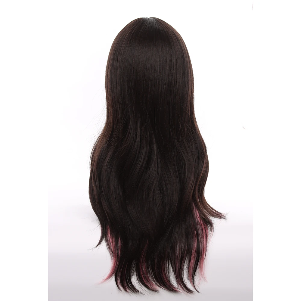 شعر مستعار طويل مستقيم أسود أومبير وردي مقاوم للحرارة مع لوليتا صناعية للنساء للحفلات التنكرية يوميًا