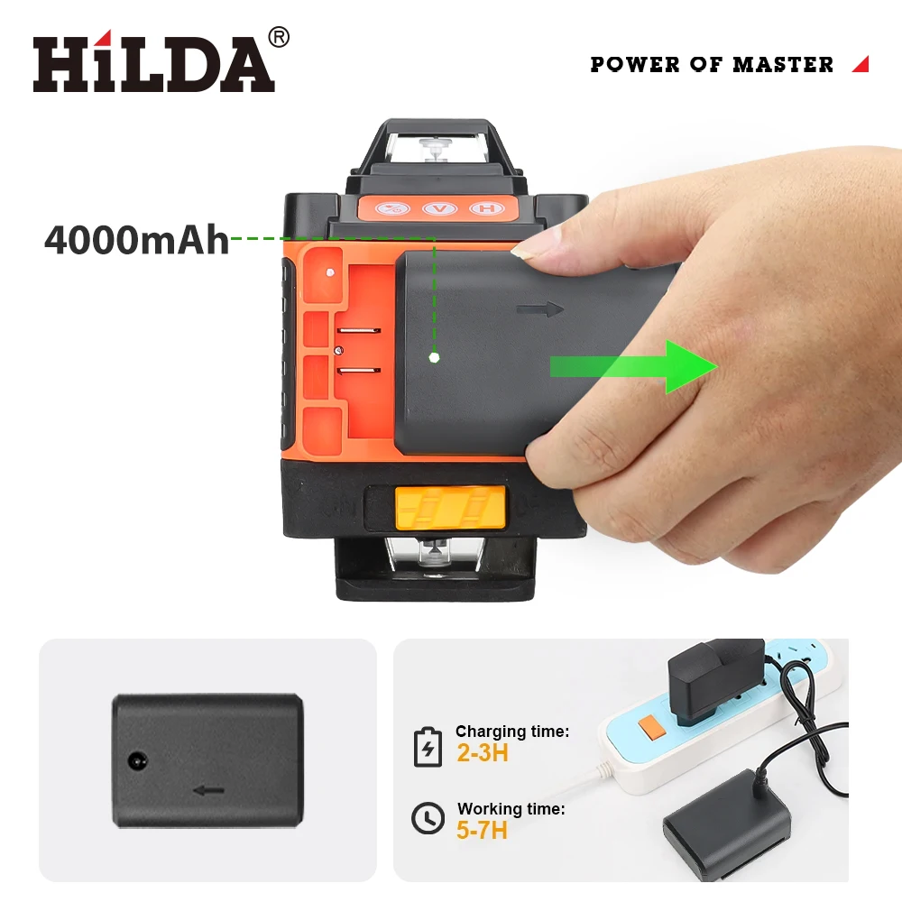 HILDA 12/16เส้น3/4D ระดับเลเซอร์ระดับ Leveling 360แนวนอนและแนวตั้ง Super ที่มีประสิทธิภาพสีเขียวระดับเลเซอร์