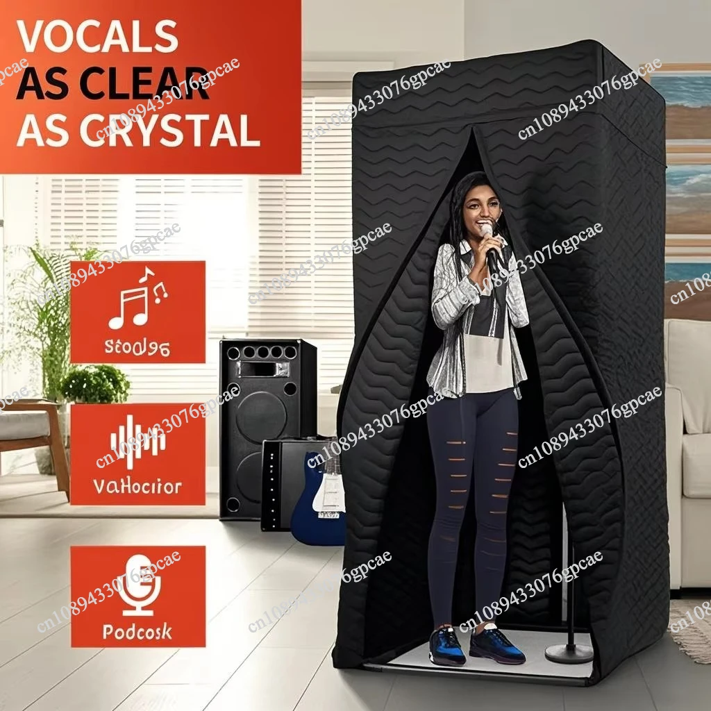 Vocal Isolation Booth Quilted Portable Vocal Booth Wave-Textured Freestanding For Home Studio Podcast Recording Studio