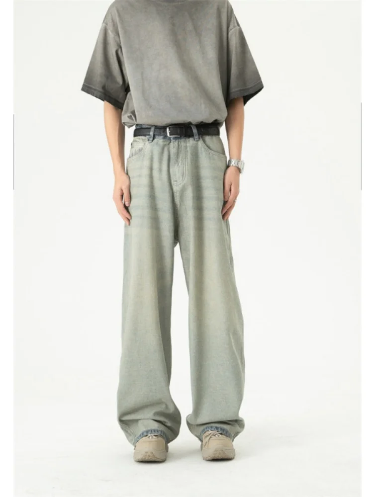 

Мужские летние тонкие джинсы прямого кроя, свободные брюки с широкими штанинами, американские ретро-брюки в стиле High Street, износостойкие легкие джинсовые брюки