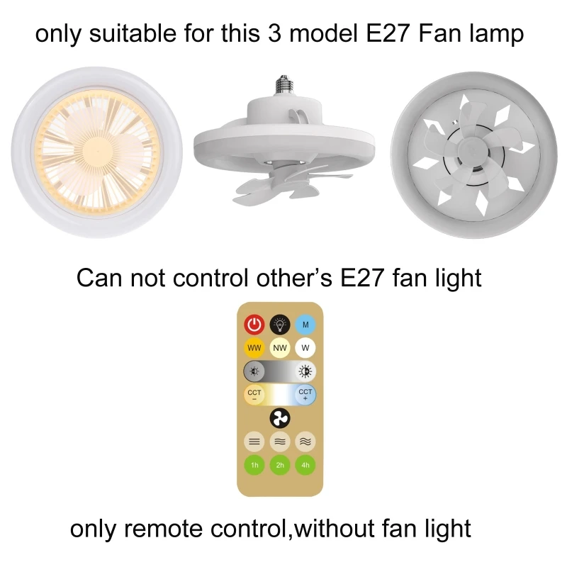 Adjustable Brightness Fan Speed Timing  Remote Control Replacement for home bedroom E27 Ceiling Fan Light