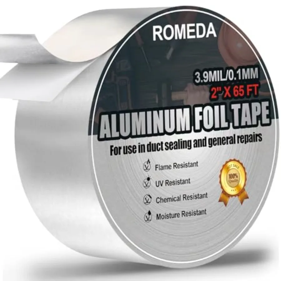 Aluminum Foil Tape, 2 inch x 65 Feet Foil Tape 3.9 mil,Silver Insulation Adhesive Metal Tape, High Temperature Heavy Duty HVAC