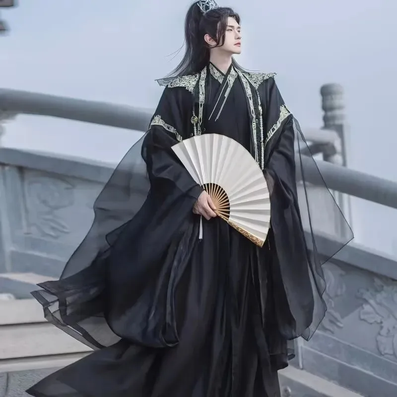 

3XL Large Size Hanfu Men Women Chinese Traditional Ancient Cosplay Costume Blue Halloween Male Set