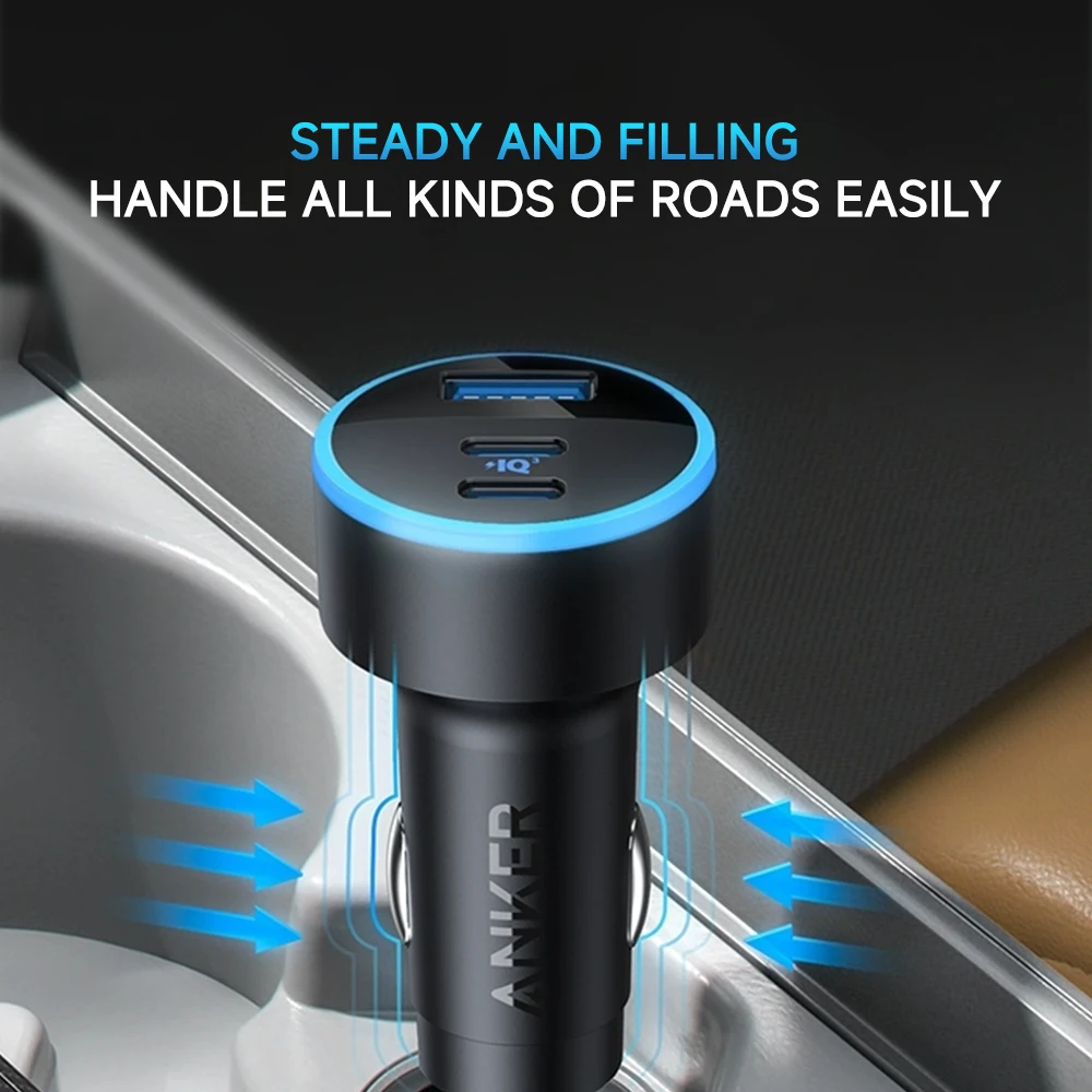 ANKER 67W USB-A Type C Car Charger Super Fast Charger 3 Ports Three-in-one Car Adapter For iPhone iPad MacBooks HUAWEI Android