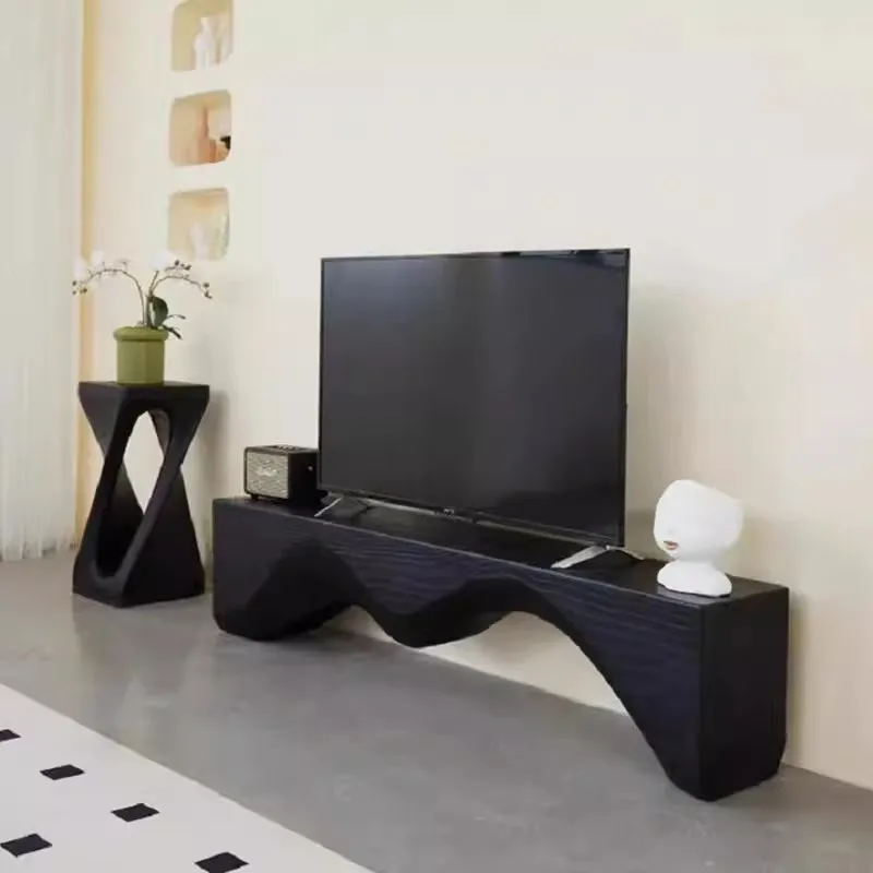 

Wabi Sansan wind log floor-to-ceiling long TV cabinet pure solid wood carbonized black wooden pier homestay decorative cabinet