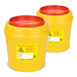 2pcs 2L Sharps Containers Needle Destruction Plastic Sharp Container Box Waste Bin Needle Disposal Bin with Lid for Tattoo Blade