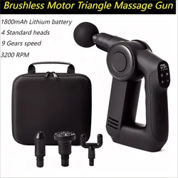 Pistola de massagem triangular sem escova, voz baixa, longo tempo de trabalho, percussão, tecidos profundos, massageador muscular, compacto com sacola para presentes