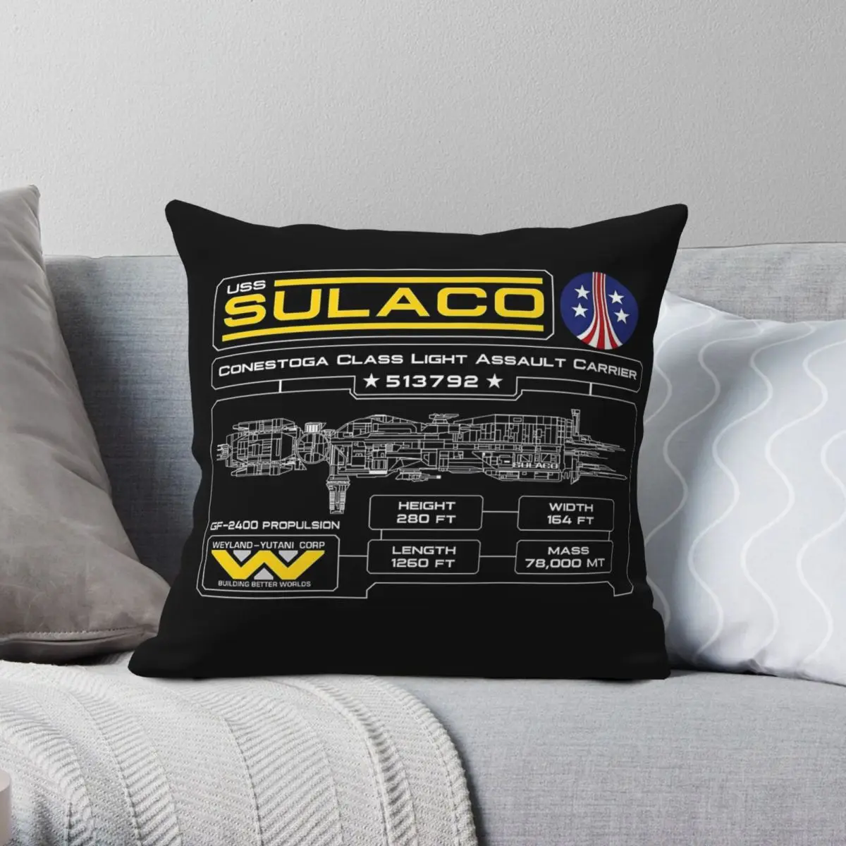 USS Sulaco Weyland-Yutani Alien Square Pillowcase Polyester Linen Velvet Printed Zip Decor Pillow Case Sofa Cushion Case 45x45