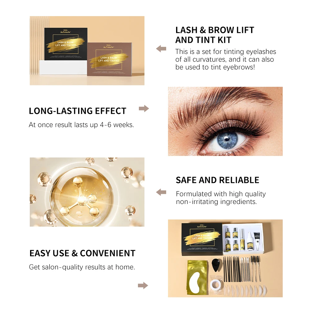 Lakerain Lash & Brow Lift- und Tönungsset, langanhaltende Wirkung, nährt die Wimpern, wasserfest, einfach anzubringendes Wimpern- und Augenbrauenlift-Set
