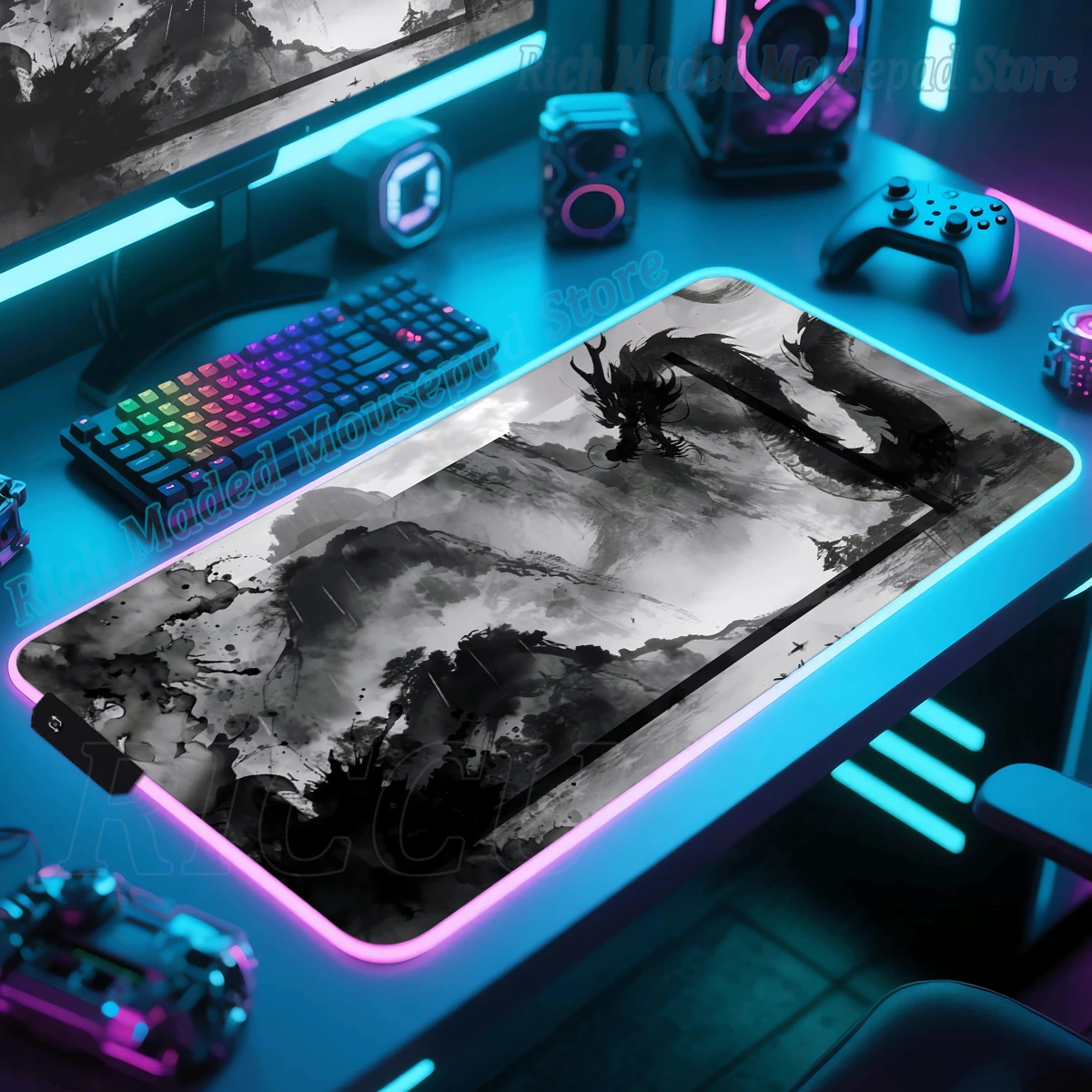

Dragon RGB Gaming Mouse Pad LED Rug Cool Extended Keyboard Mat Computer Desk Accessories Mousepad Luminous XXL Laptop Gamer Mats