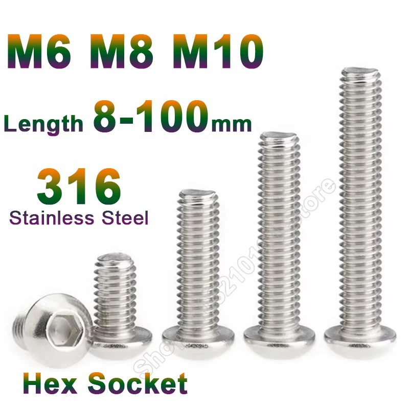 

5-10pcs DIN7380 M6 M8 M10 316 Stainless Steel Round Pan Head Hex Hexagon Socket Screw Mushroom Button Head Allen Mechanical Bolt