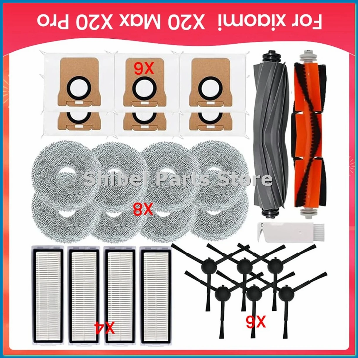 

Replacement Accessories Kit for X20 Max, X20 Pro Robot Vacuum Main Side Brush HEPA Filters Mop Pads Dust Bags-A57M