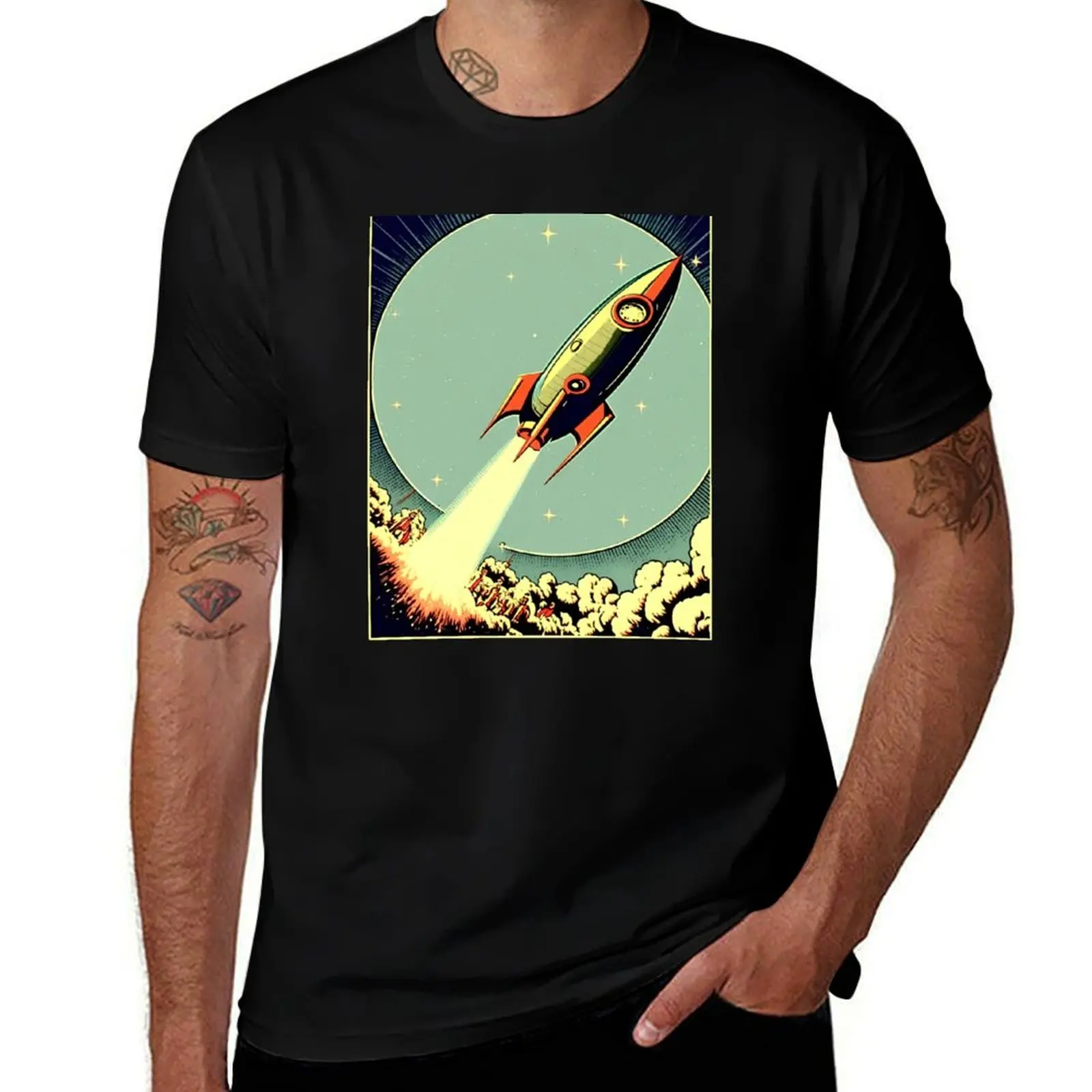 

Vintage Style Rocket Ship Blasting Off Space Design T-Shirt t shirt man luxury funny t shirts dark humor T-Shirt