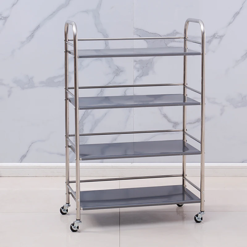 Small cart storage rack, stainless steel kitchen seasoning, hot pot and vegetable rack, hand pushed dining cart, mobile microwav