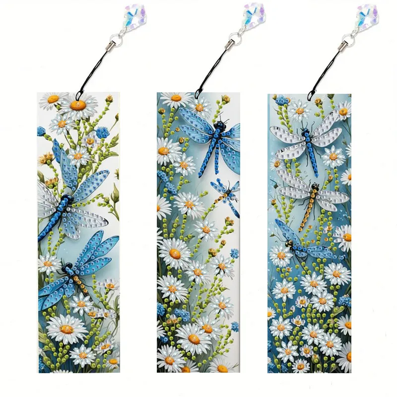 3 Stück DIY Libelle Diamant Malerei Lesezeichen für Anfänger Acryl Kristall Strass Lesezeichen für Buchnotizen Geschenke für Freunde