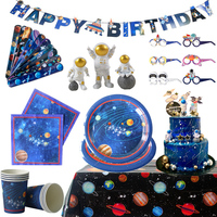 Space Astronaut Birthday Disposable Tableware Space Universe Plates Cups Napkins Banner Outer Space Party Decorations for Boys